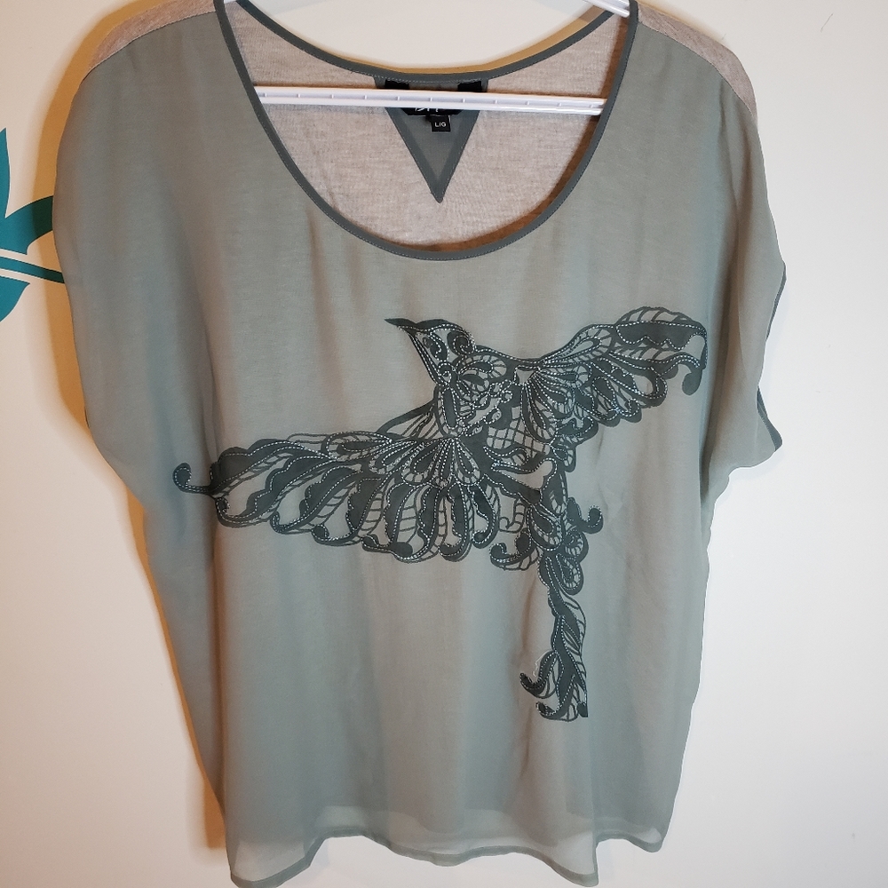 DH3 sheer overlay top with bird design size L